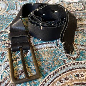 JF Double Layer Black Leather belt brass M 32